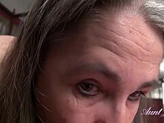 Mature Aunt gives a POV blowjob in bed