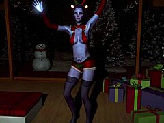 Sultry widow dances sensually in bedroom on Christmas