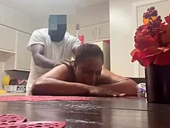 African mature's kitchen counter pounding