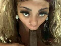 MILF gives deepthroat blowjob to a big cock