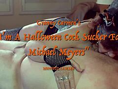 Elderly woman indulges in Michael Myers-themed oral sex scene