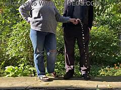 Public piss play with a horny stepmom